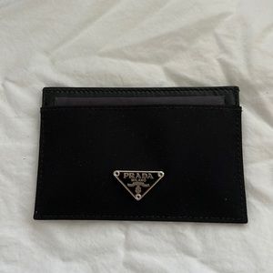 Black Prada nylon card holder 4x2.5in.